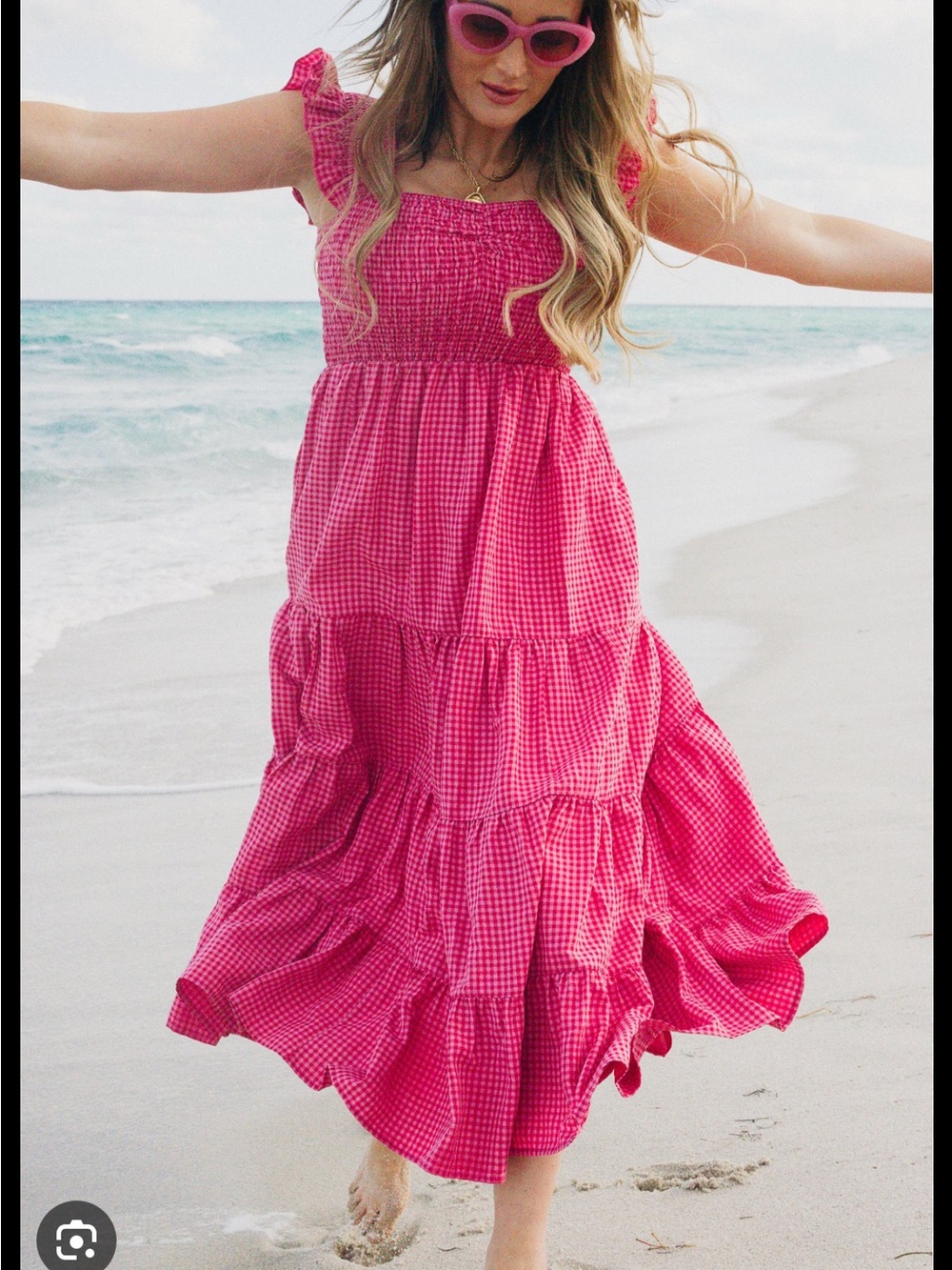 Ivy City Co Hailey Hot Pink Gingham Tiered Sundress